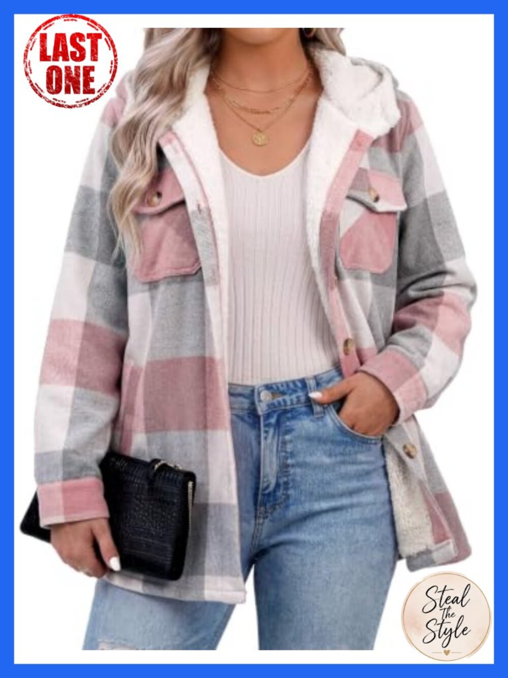Women's Plus Size Plaid Shacket Fleece Hooded Flannel Jacket